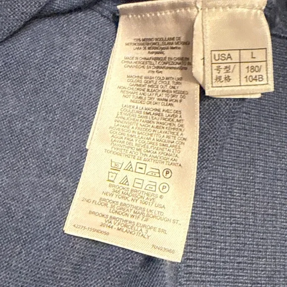 Brooks‎ Brothers Mens V Neck Sweater Merino Wool Blue Size L Long Sleeve - Picture 4 of 7